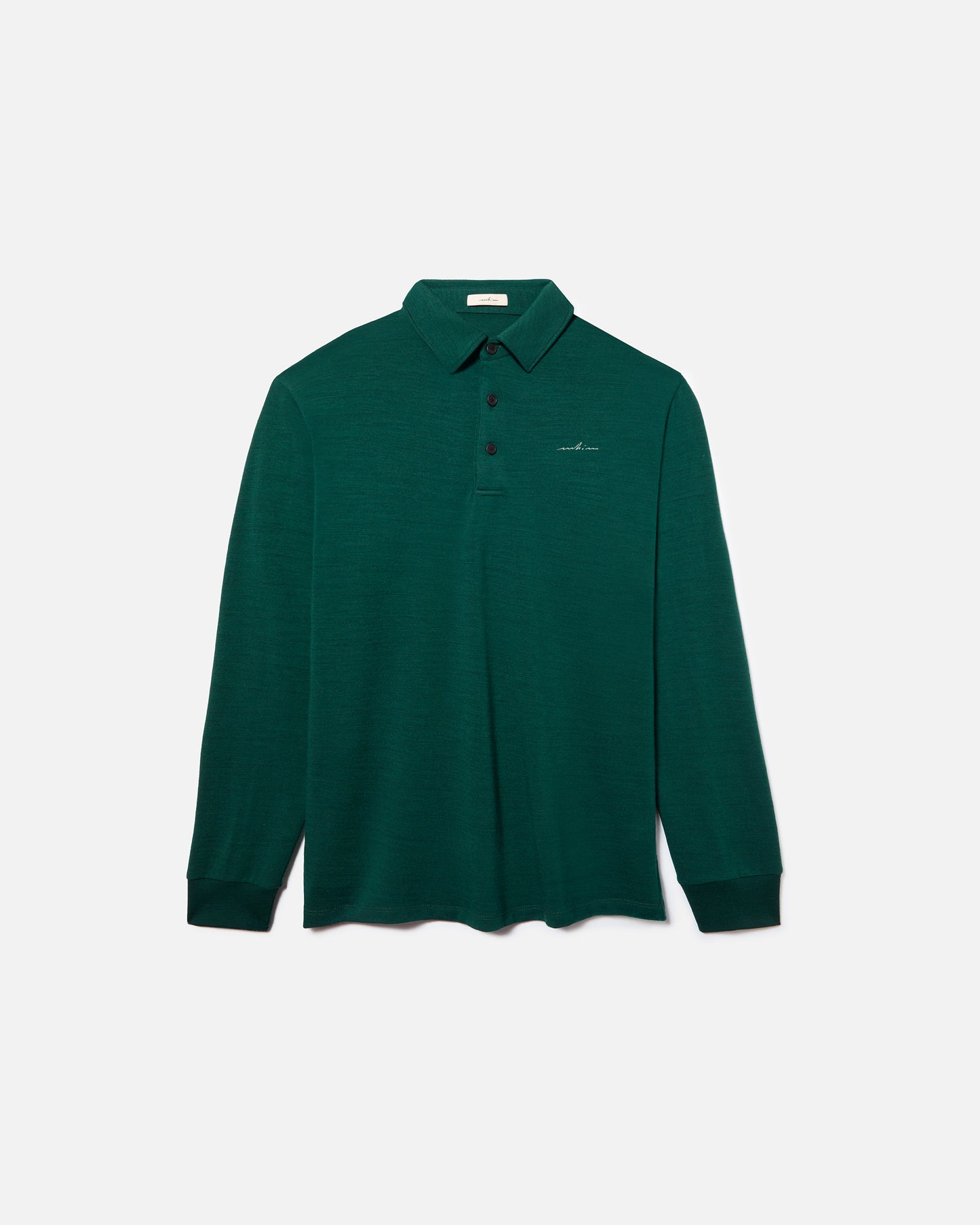 Embroidered Dark Green Merino Long Sleeve Golf Shirt – Mid-Weight