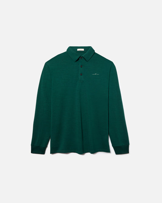 Embroidered Dark Green Merino Long Sleeve Golf Shirt – Mid-Weight
