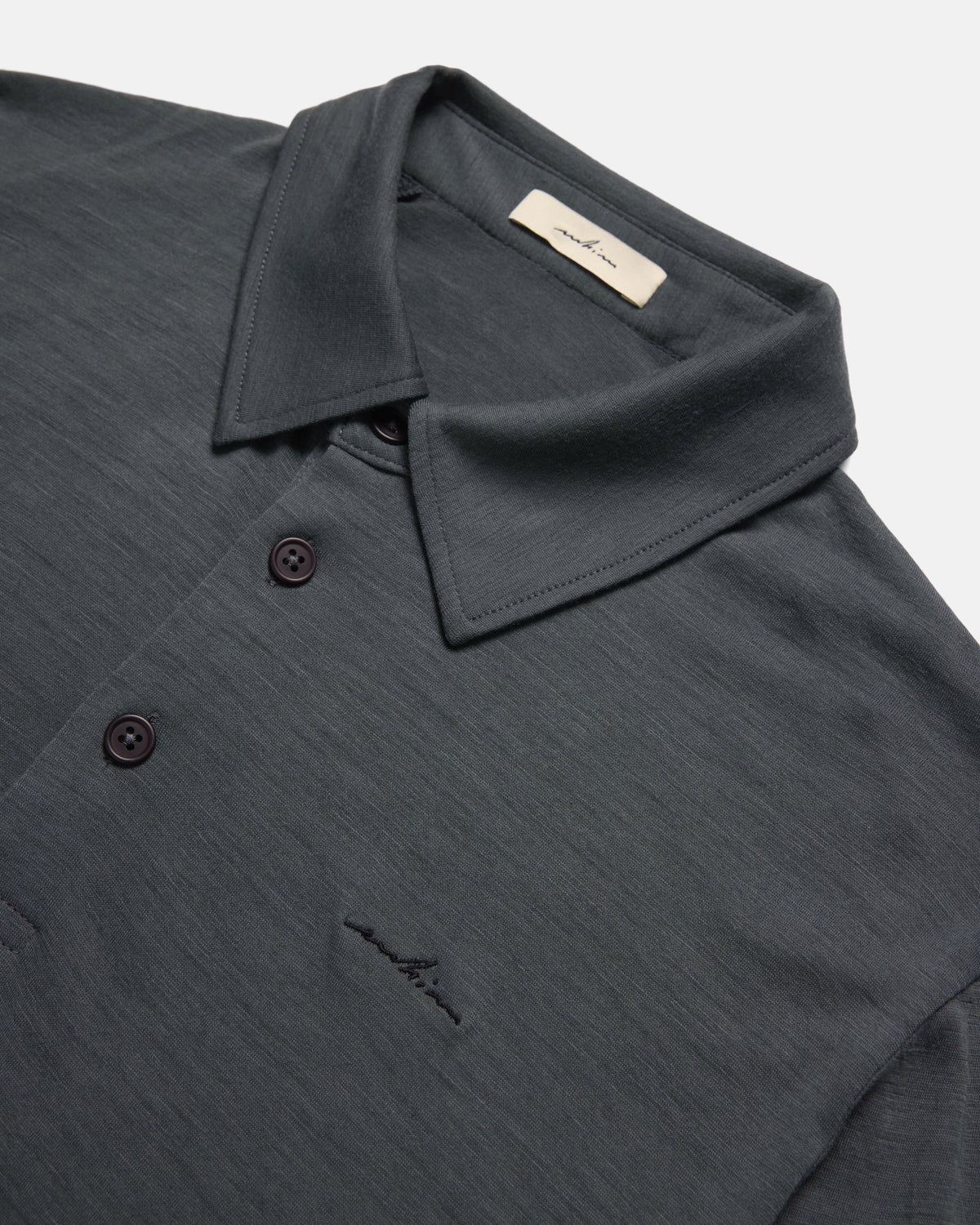 Black Embroidered Slate Merino Long Sleeve Golf Shirt