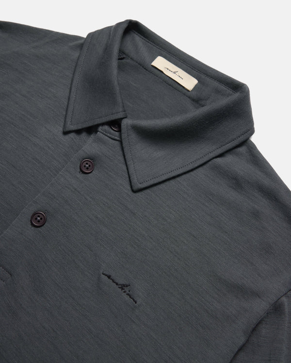 Black Embroidered Slate Merino Long Sleeve Golf Shirt
