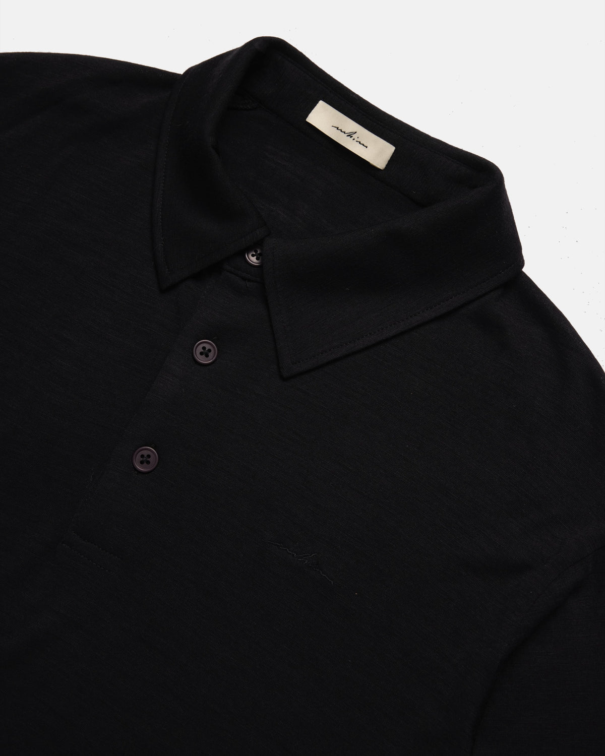 Black Embroidered Black Merino Long Sleeve Golf Shirt