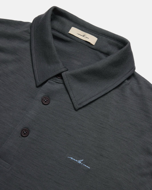 Sky Embroidered Slate Merino Long Sleeve Golf Shirt