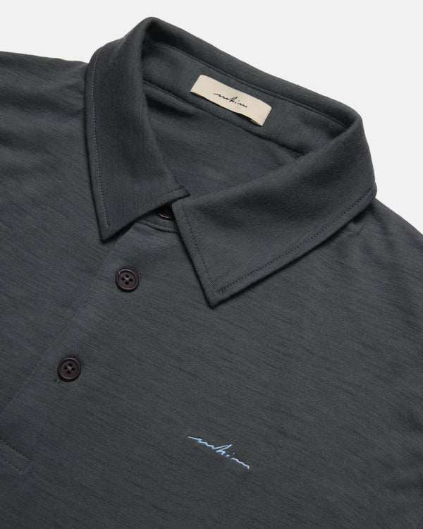 Sky Embroidered Slate Merino Long Sleeve Golf Shirt