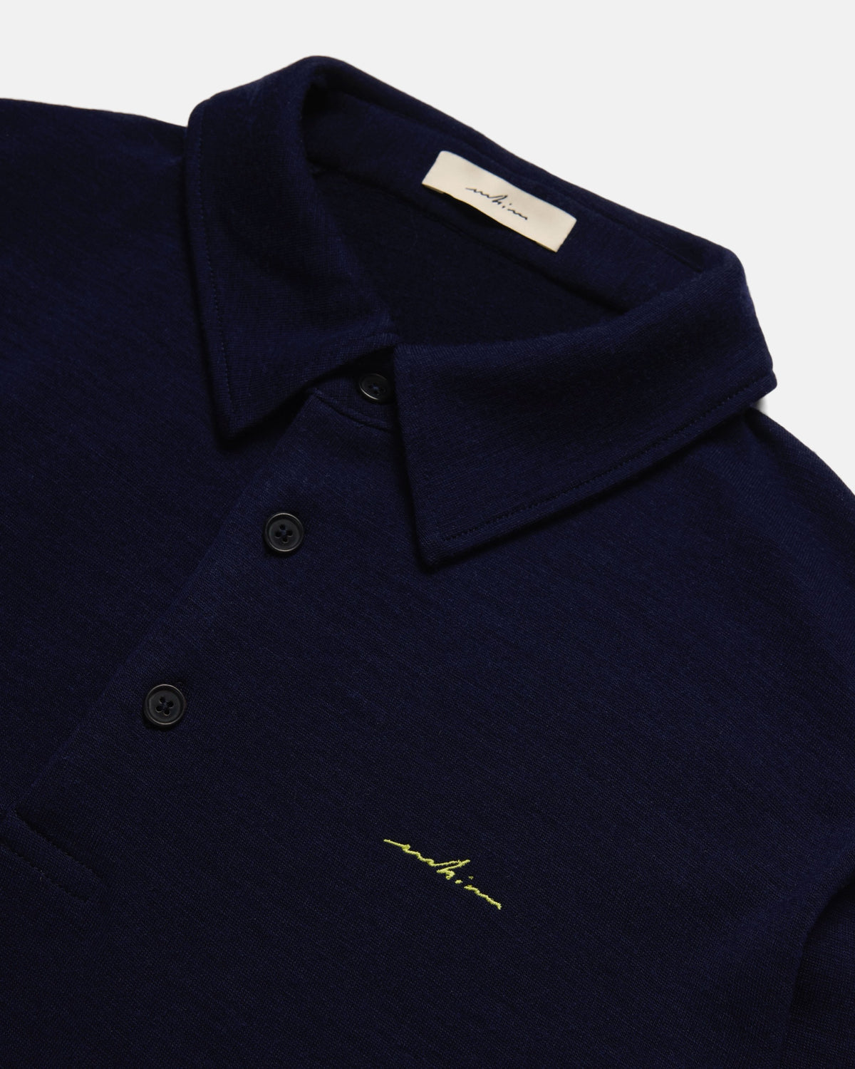 Chartreuse Embroidered Navy Merino Long Sleeve Golf Shirt