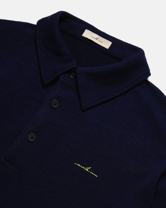 Chartreuse Embroidered Navy Merino Long Sleeve Golf Shirt
