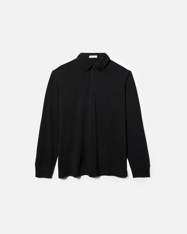 Black Embroidered Black Merino Long Sleeve Golf Shirt