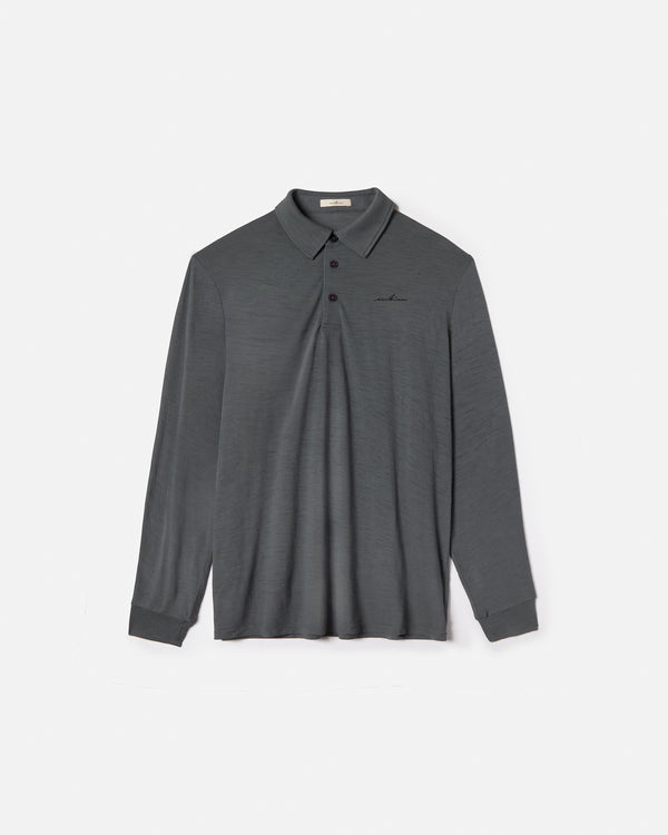 Black Embroidered Slate Merino Long Sleeve Golf Shirt