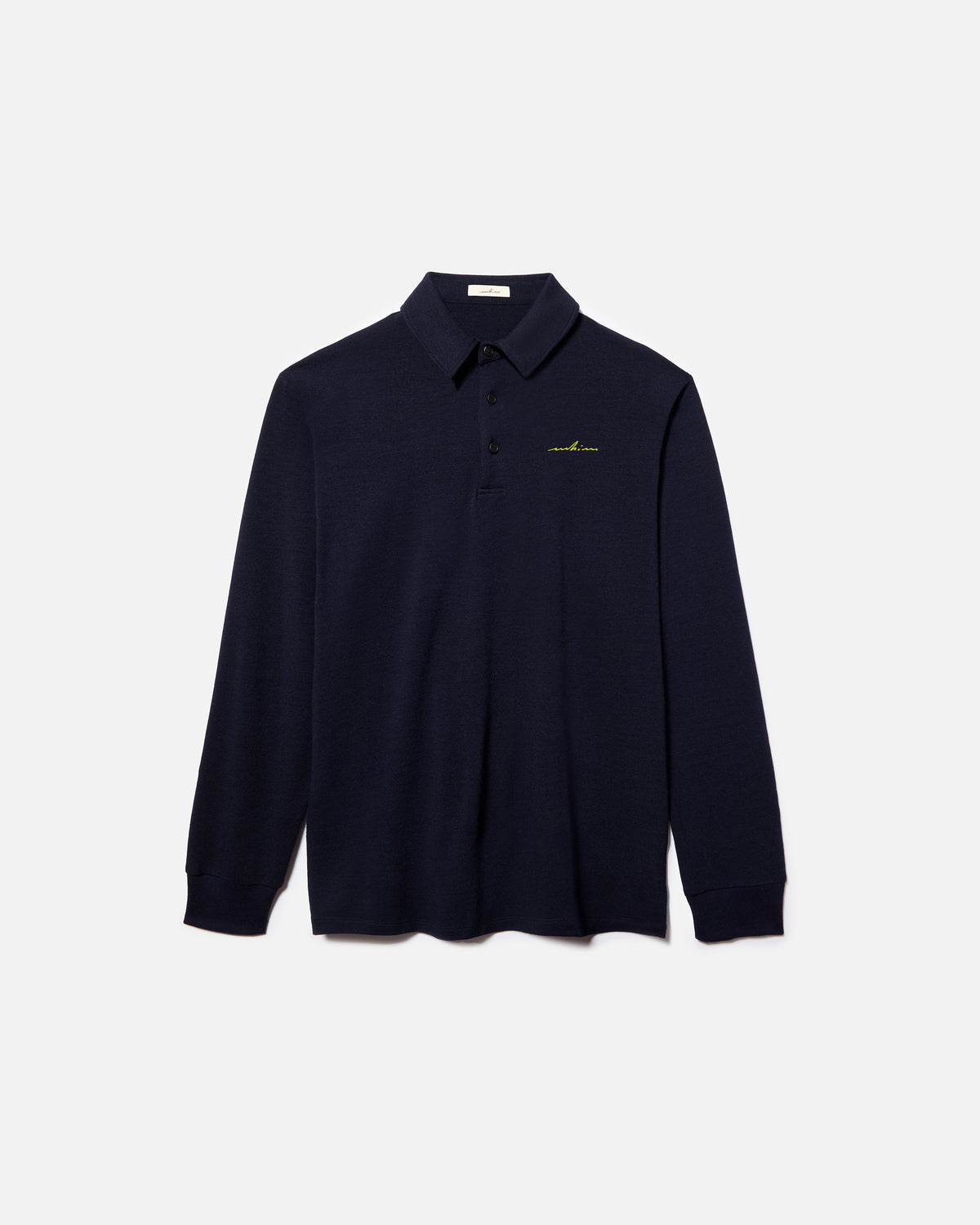 Chartreuse Embroidered Navy Merino Long Sleeve Golf Shirt