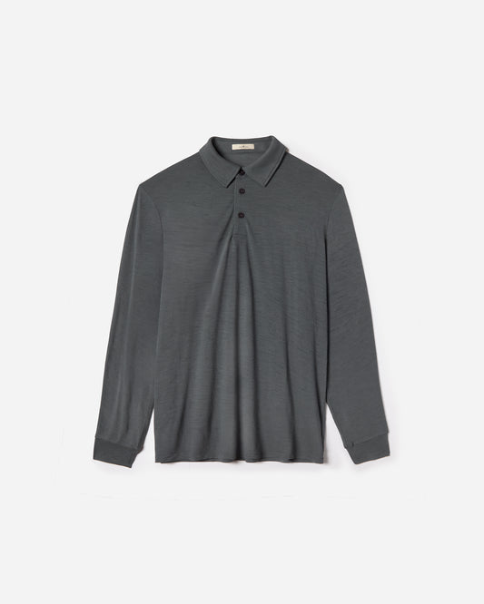 Slate Merino Long Sleeve Golf Shirt – Light Weight