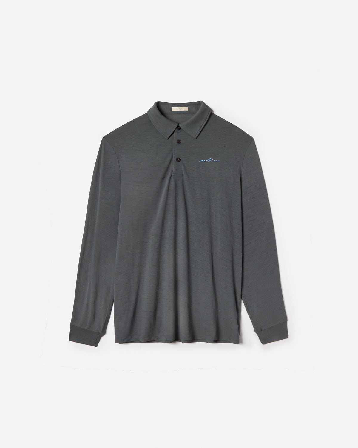 Sky Embroidered Slate Merino Long Sleeve Golf Shirt