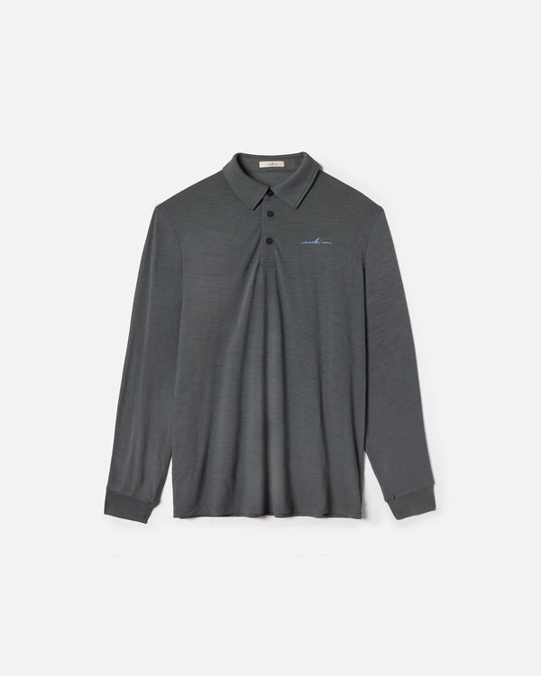 Sky Embroidered Slate Merino Long Sleeve Golf Shirt
