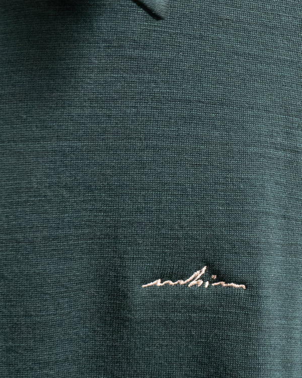 Embroidered Dark Green Merino Long Sleeve Golf Shirt – Mid-Weight