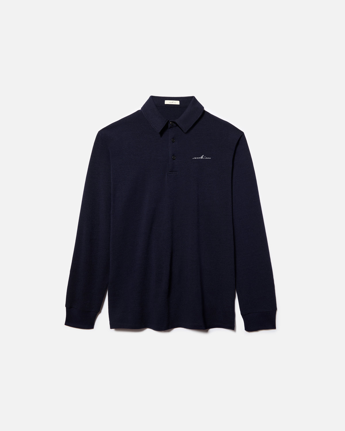 White Embroidered Navy Merino Long Sleeve Golf Shirt